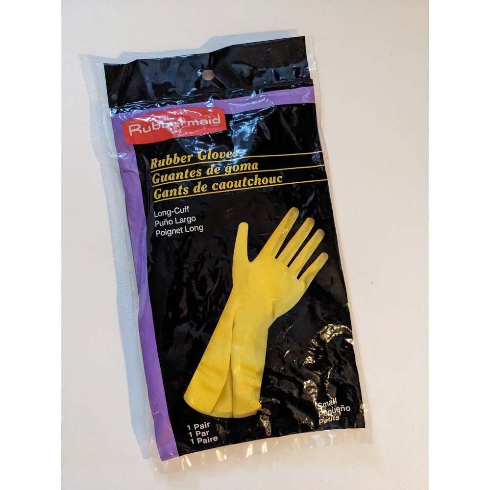 Vintage Rubbermaid 1994 Long Cuff Rubber Gloves Pair Yellow Size Small S NEW